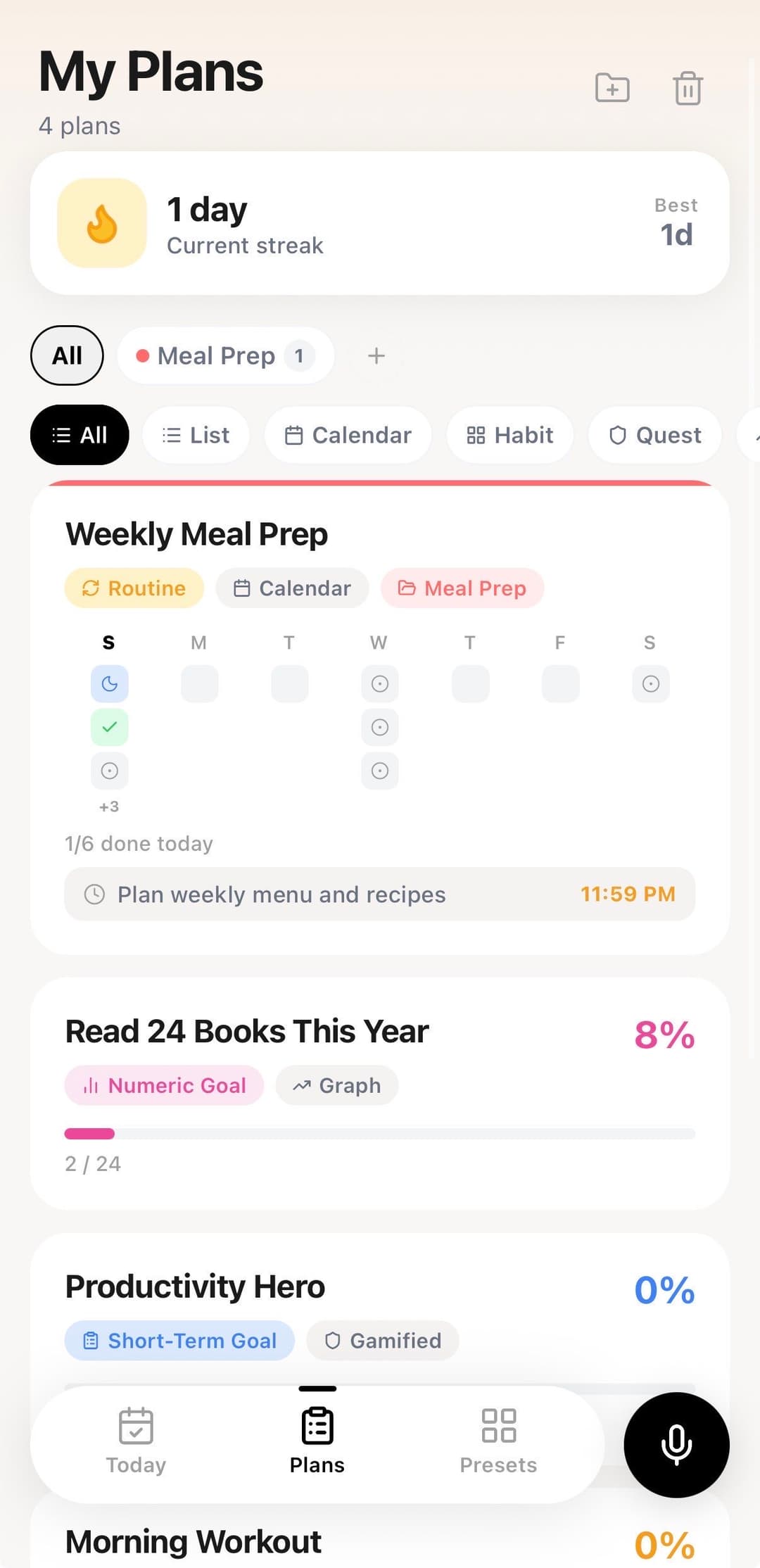 PlanSpeak app - My Plans